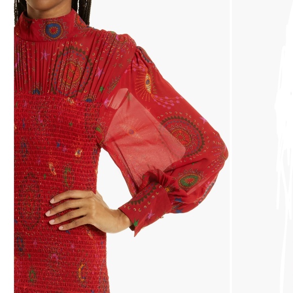 NWT $310 FARM Rio Mystic Night Print Smocked Long Sleeve Dress in Medium! - Picture 6 of 13